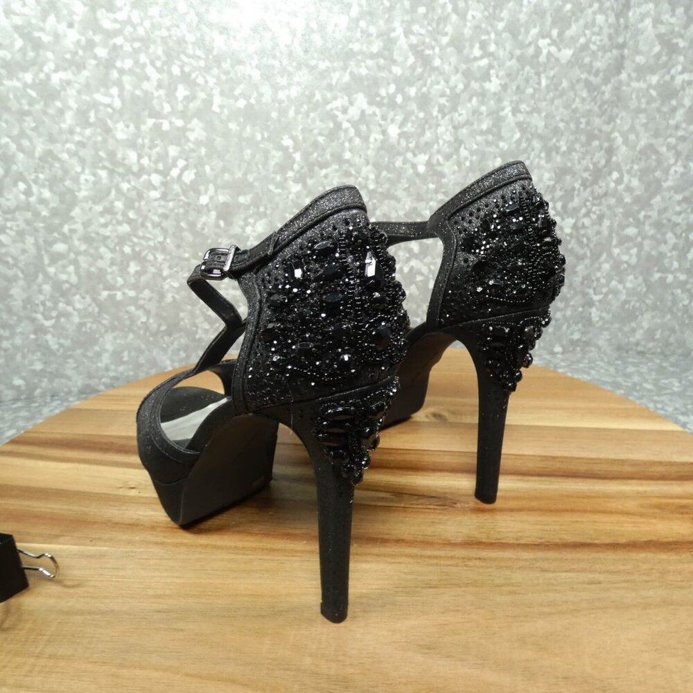 Gianni Bini Heels Black Sparkled Rhinestones Stiletto Peep Toe Shoe - Picture 5 of 12